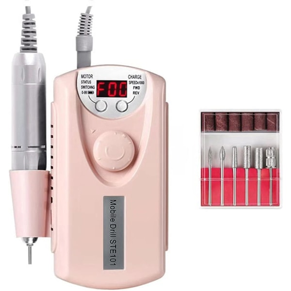 Elektrisk nagelfilmaskin, professionell uppladdningsbar 35000 varv/min nagelfil, med 6 bits (Rosa)