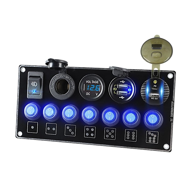 Pd Usb-billaddare uttag för Qc 3.0 snabbladdare strömuttag 5usb för båt Rv Blue