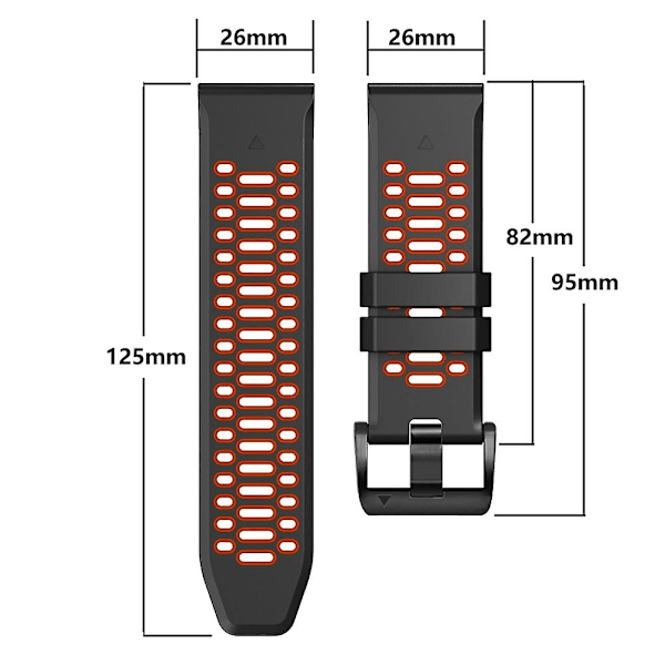 For Garmin Fenix 7X/ 7X Pro/ 6X Quickfit 26mm Watch Band Tre rader hull Dual Color Silikonrem Black Grey