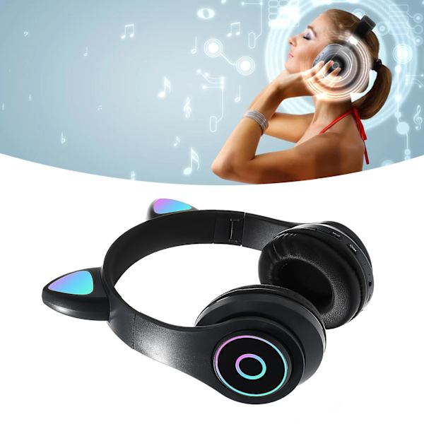 Kattöron Bluetooth-headset Söt Stereo Justerbar Uppladdningsbar Trådlös Musik Headset Med Lampor För Flickor Pojkar