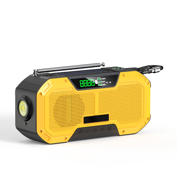 Aurinkoradio, LED-hätäradio aurinkoenergialla, aurinkovoimalla toimiva hätävalaisin (keltainen)