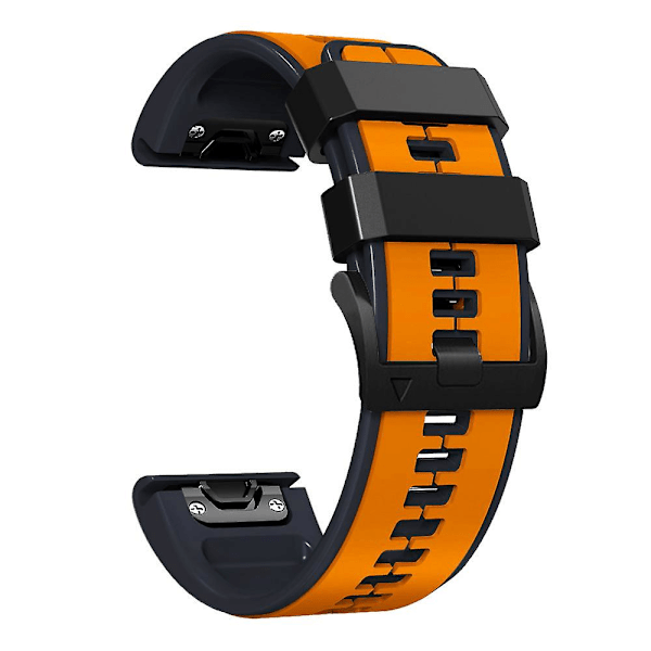 Garmin Descent G1/Fenix 7/Fenix 6 Pro/Fenix 5 Plus -kaksivärinen silikoniranneke älykellolle, 22 mm Orange Black