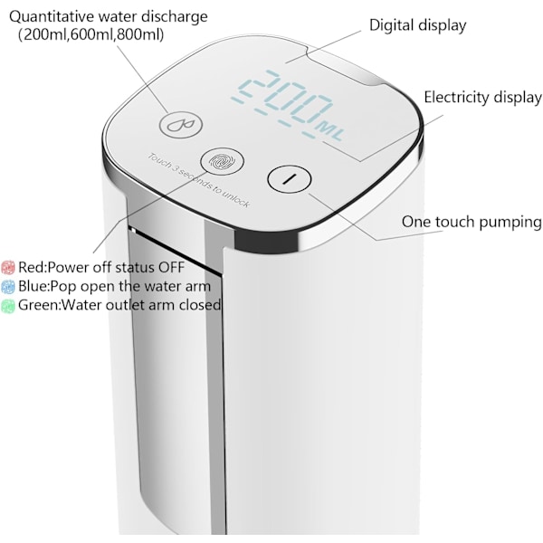 Vikbar Hink Vattenpump Elektrisk Vattendispenser, Smart LED-Display