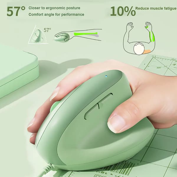 Ergonomisk vertikal mus, USB-gränssnitt 4 justerbara DPI med avtagbart handledsstöd (grön)