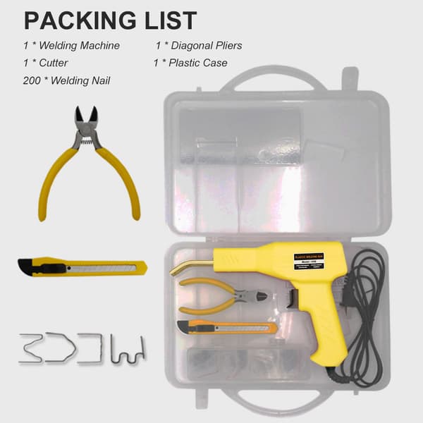 100W Plastsvets, med 200 klamrar, tång och kniv Black