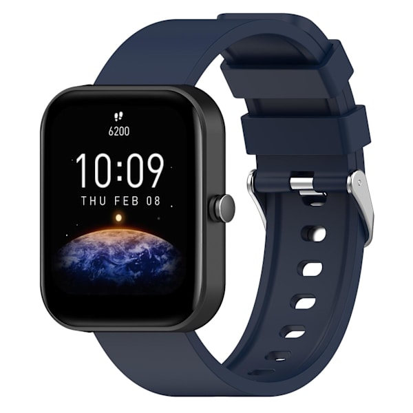 Silikoneurrem til Garmin Venu/Venu 2 Plus/Venu Sq/Venu Sq 2, 20mm urrem med sølvfarvet spænde i rustfrit stål Midnight Blue