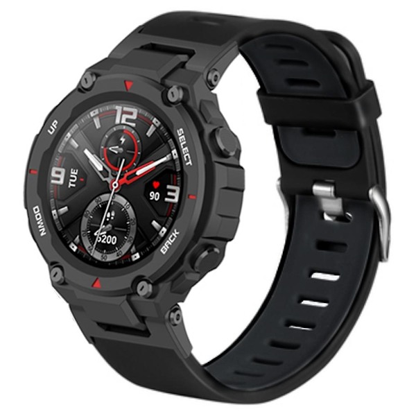 Silikonirannekkeet Kaksiväriset Vaihtorannekkeet Huami Amazfit T-rex / T-rex Pro -kellolle Black Dark Grey