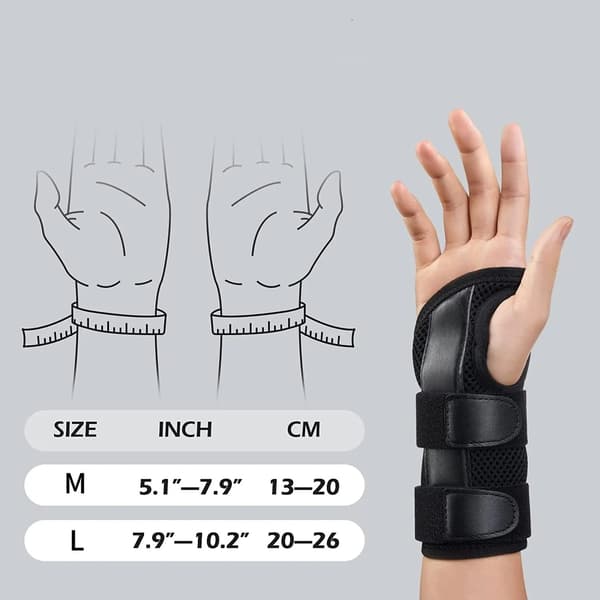 Håndledsbind, med metalskinne, venstre (håndomkreds 20-27 cm)