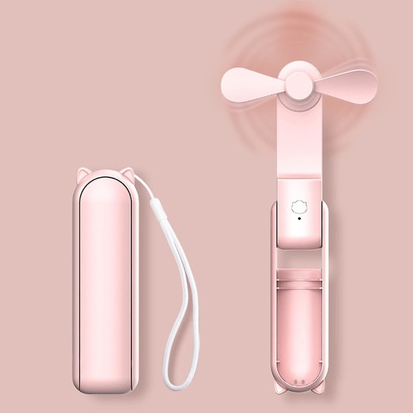 Handhållen minifläkt, USB uppladdningsbar liten fickfläkt, batteridriven personlig fläkt med 3 hastigheter för kvinnor utomhusresor (rosa)