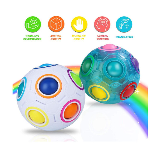Magic Rainbow Ball Fidget Ball, 2 Pack Puzzle Ball Cube 3D Puslespil Pædagogisk legetøj Brain Teaser til børn Voksne, Fidget legetøj (hvid)