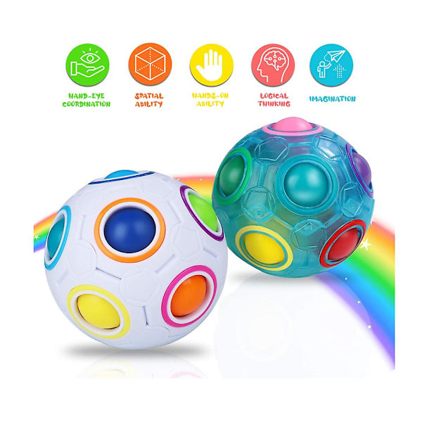 Magic Rainbow Ball Fidget Ball, 2 Pack Puzzle Ball Cube 3D Puzzle Opetuslelut Aivohuumori lapsille Aikuiset, Fidget Toys(valkoinen)