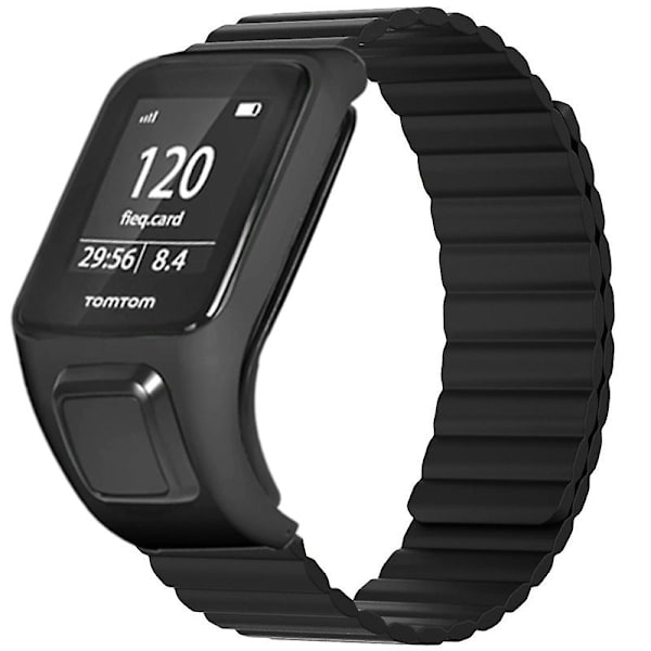 Silikoninen magneettinen ranneke TomTom Runner 2 / 3 / Spark / Adventurer -kellolle, kotelolla Black