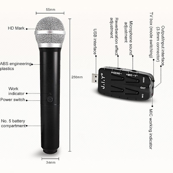 J.i.y Tv K Song trådløs mikrofon med USB-modtager