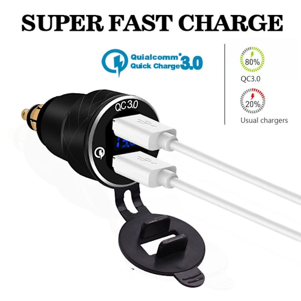 Qc3.0 Dubbel USB-laddare Sockeladapter Spänning LED Voltmeter För Bil Motorcykel
