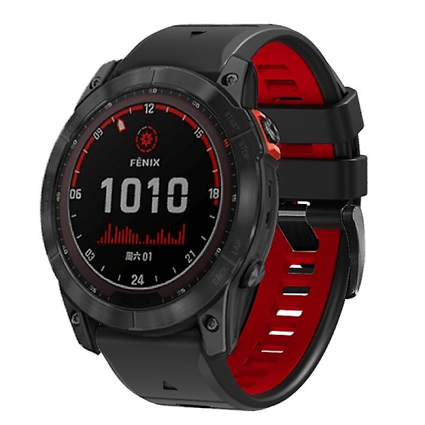 Tvåfärgat ersättningsarmband i silikon till Garmin Fenix 7 Pro / Fenix 7 Black Red