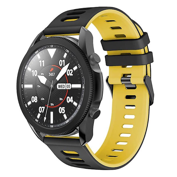 22mm tofarget silikonrem for Samsung Galaxy Watch3 45mm / Garmin Venu 3 Black Yellow
