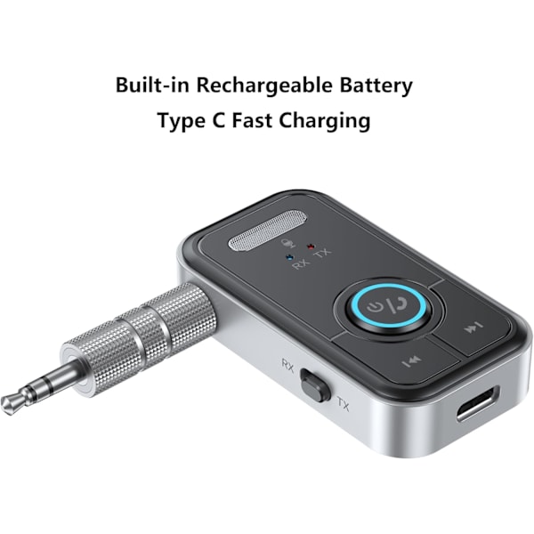 Bluetooth-mottagare 2 i 1 Bluetooth 5.3-adapter 3,5 mm-uttag