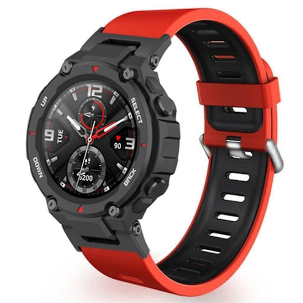 Silikonirannekkeet Kaksiväriset Vaihtorannekkeet Huami Amazfit T-rex / T-rex Pro -kellolle Red Black