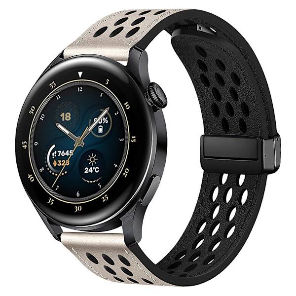 Til Huawei Watch GT 4 46mm/ 4 Pro/ Samsung Galaxy Watch3/ Watch 4 Band Hollow-Out 22mm Læder Rem Starlight