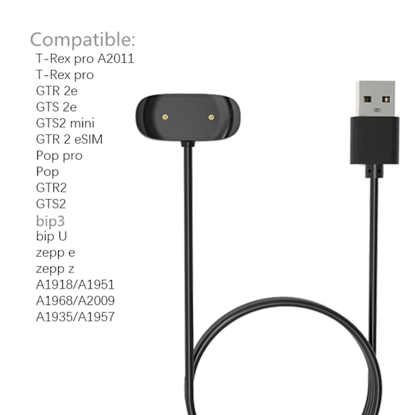 Magnetisk strømadapter ladekabel laderledning for Amazfitbip3 Smartwatch 1m