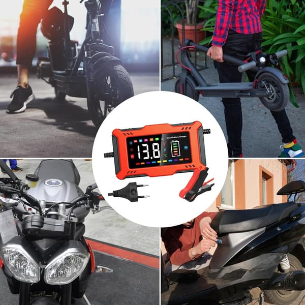 Batteriladdare - 6A 12V, LCD-skärm, snabbt batteriunderhåll