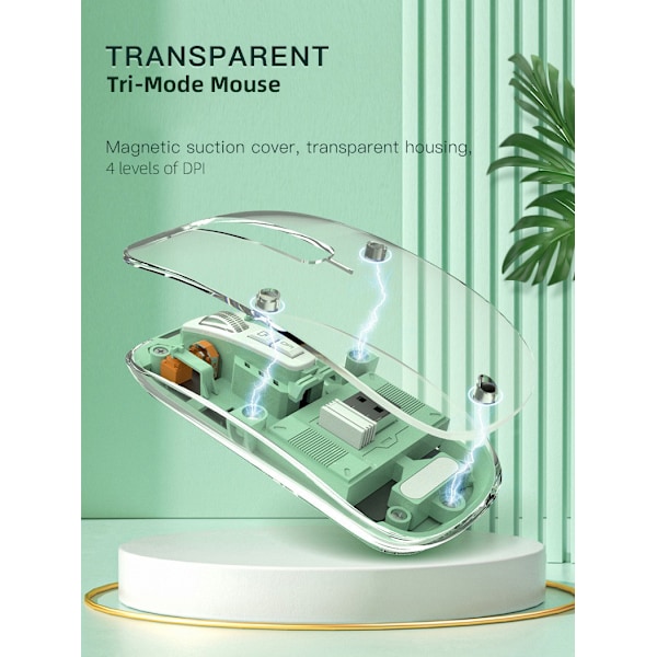 2.4G Transparent Bluetooth Gaming Mus, Tre Tilkoblingsmoduser, Justerbar Dpi (Rosa)