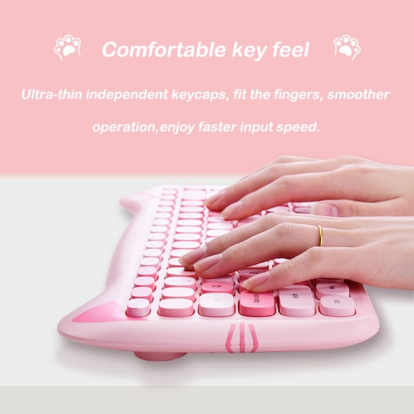 Cute Cat Ears 2.4G trådlöst set, 84 nycklar Home Office Gaming Mini Rosa/lila tangentbord, Mouse Gamer, För PC Laptop pink