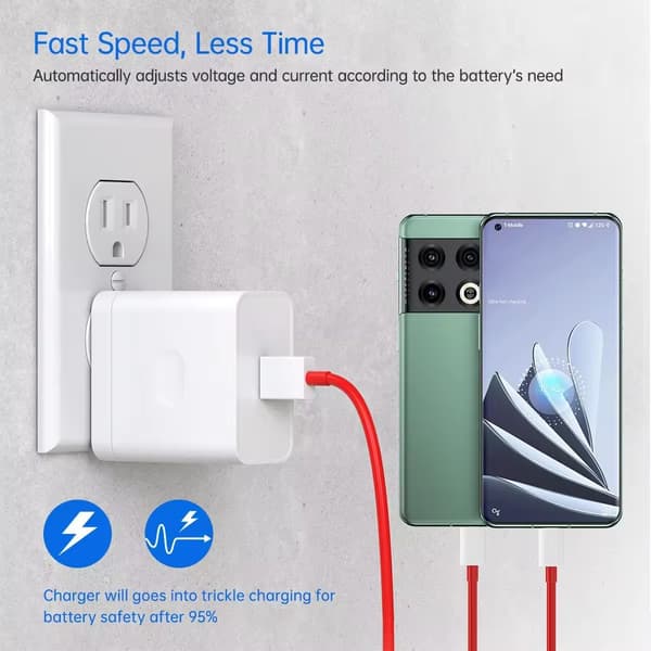 65W USB-opladerkit til Oneplus 10/ACE3/9Pro, med 1M USB C-opladerkabel (kompatibelt)