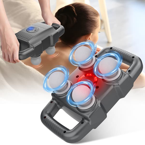 Massager 4-hoveder håndholdt, elektrisk dybdevævspercussion til smertelindring (blå) Blue