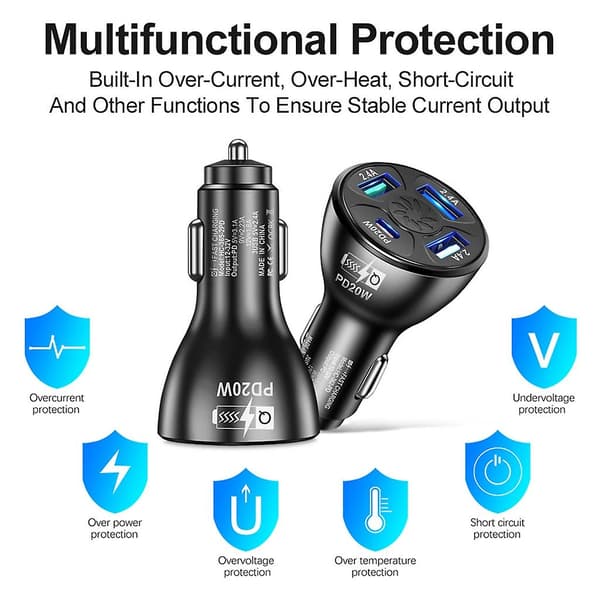 20W PD Bil Lader USB Type C Rask Lading Bil Telefon Adapter Black