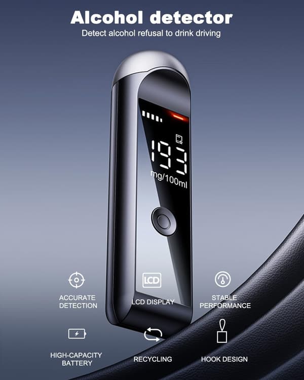 Alkometer med LCD digitalt display og stemmemeddelelse, genopladeligt (sort) Black