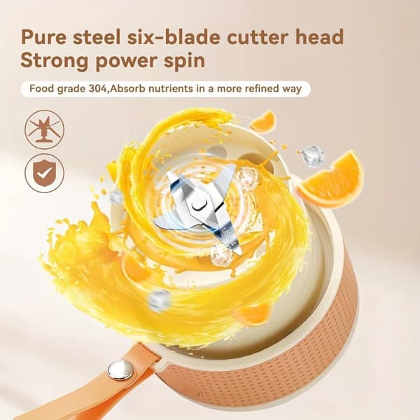 Blender, 6-blad med sugrör, USB-uppladdningsbar, 450 ml (Orange)