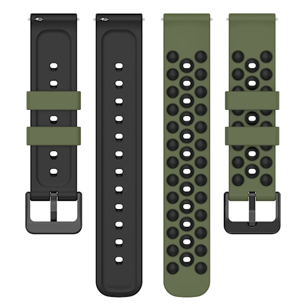 Til Garmin Venu 2 Plus/Venu Sq 2 Universal 20mm Blød Silikone Urrem Stort Hul Design Dobbelt Farve Urrem Army Green  Black