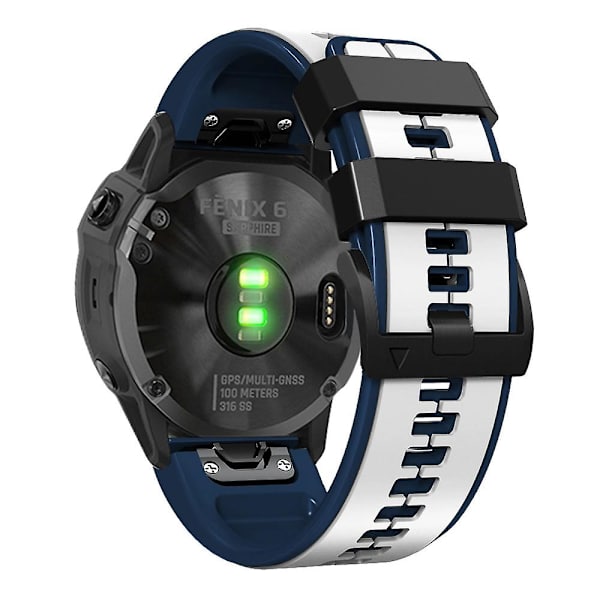 Til Garmin Descent G1/Fenix 7/Fenix 6 Pro/Fenix 5 Plus Dual Color Silikonurrem Smart Watch Band 22mm White Blue