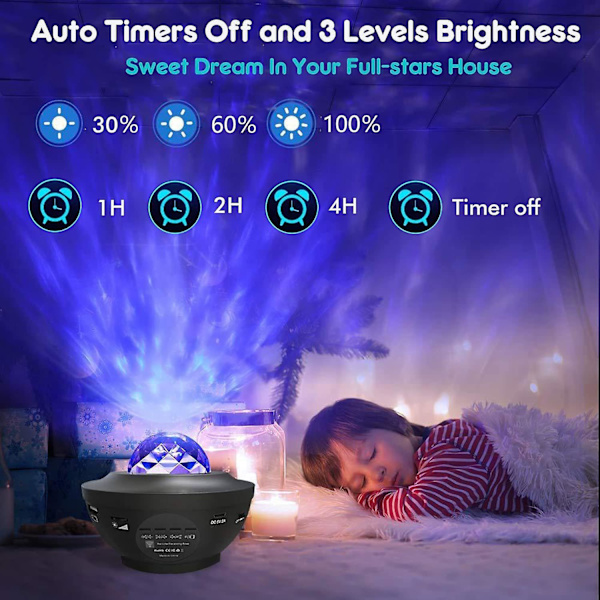 Star Projector Night Light, LED Ocean Wave Light Projector med fjernbetjening, 360° roterende søvn beroligende farveskiftende lampe