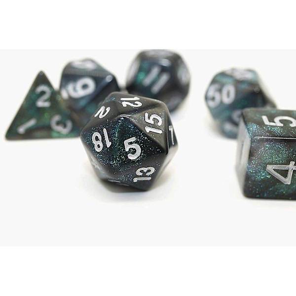 Polyhedral terningesæt til Dungeons And Dragons Pathfinder rollespil glitterterninger med terningepose green