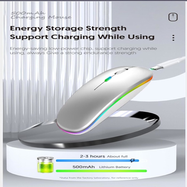 3 st LED Dubbelläges Uppladdningsbar Tyst Ultratunn Laptopmus Med Bt5.2 USB-mottagare (Silver)