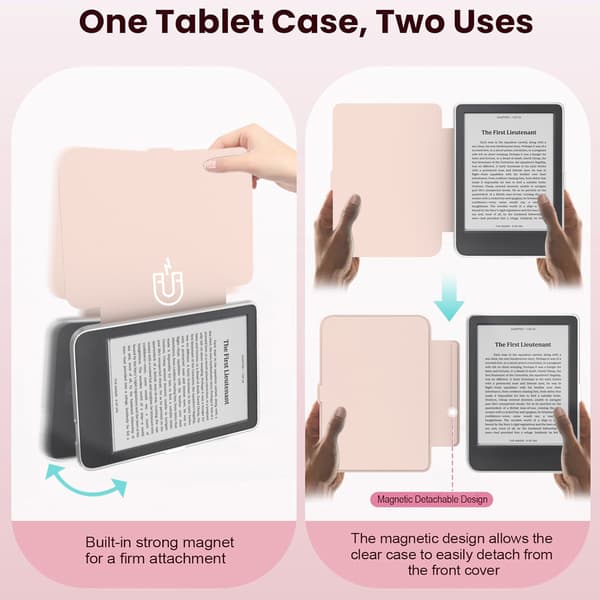 Etui til 6'' Kobo Clara Color 2024, avtakbar magnetisk Pink