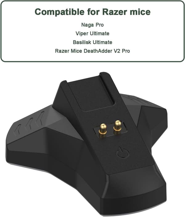 Opladerdock til Razer trådløs gamingmus Naga Pro/Viper Ultimate, med kabel (kompatibel)