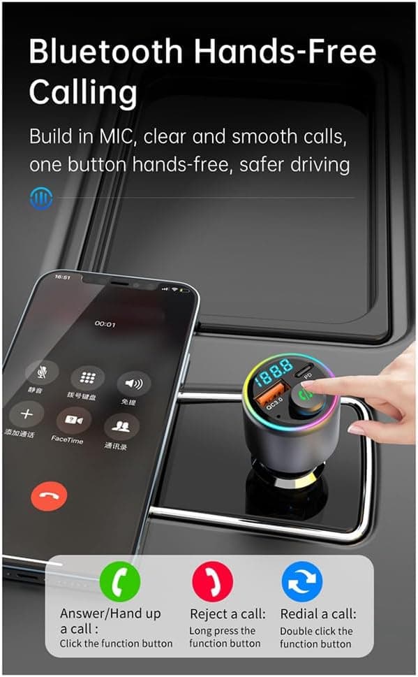 Bilhøjttaler, 5.3 Bluetooth Fm-sender Qc18W Oplader