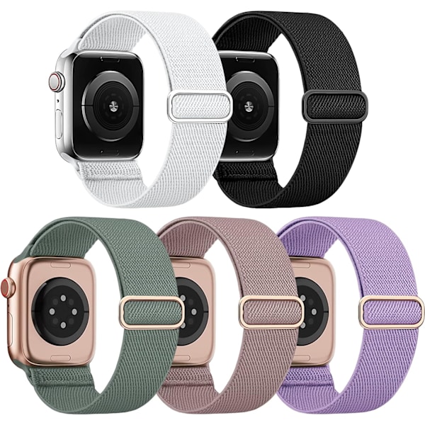 5 kpl joustavia nylonrannekkeita, yhteensopivia Apple Watch Band 38 mm:n kanssa C 42mm/44mm/45mm