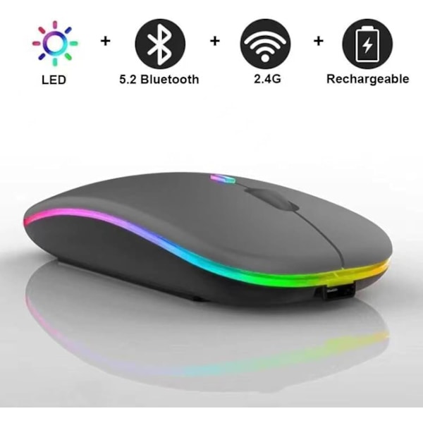 3 st LED Dubbelläge Uppladdningsbar Tyst Ultratunn Laptopmus med BT5.2 USB-mottagare (Grå)