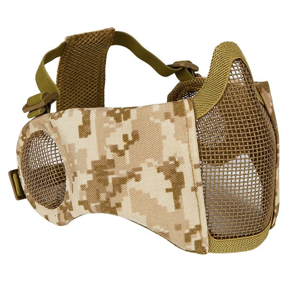 Vikbar taktisk halvmask i mesh med öronskydd (ökenkamouflage)