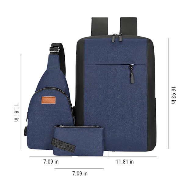 Rejsetaske til bærbar computer, stor rejsetaske, forretningsrejsetaske med crossbody og pung, holdbar college-taske i tre dele Blue2