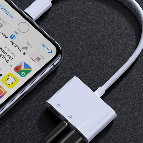 Lightning Charge Adapter til IPhone/iPad Lightning til USB og 3,5 mm stik - Hvid