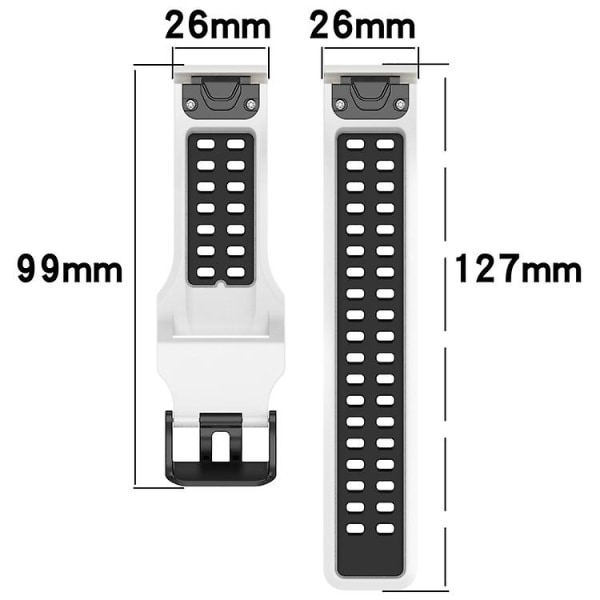 Til Garmin Enduro2 / Tactix7 26 mm omvendt spænde Tofarvet silikone urbånd PWV White Black