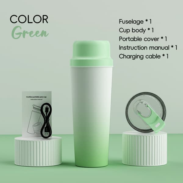 Mehustin 650 ml USB-mehusekoitin, 20 terää 3000 mAh (vihreä)
