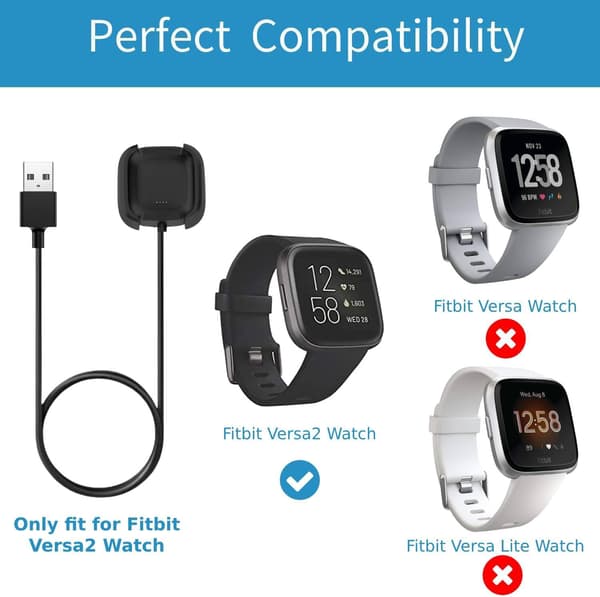 För Fitbit Versa 2, [2-pack, 3,3 fot] laddare
