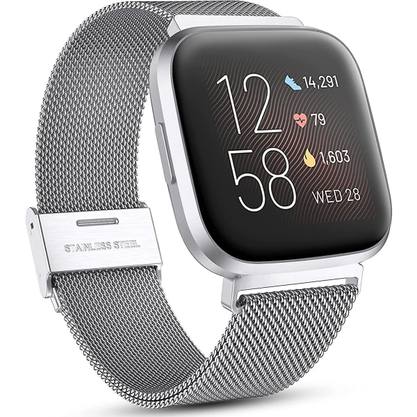 Fitbit Versa/fitbit Versa 2 ranneke naisille miehille, säädettävä ruostumaton Silver