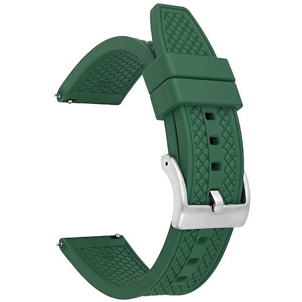 For Samsung/ Huawei/ Garmin Smart Watch Reserve Rem 20mm Universal Fluorubber Håndleddsrem Dark Green Silver Buckle